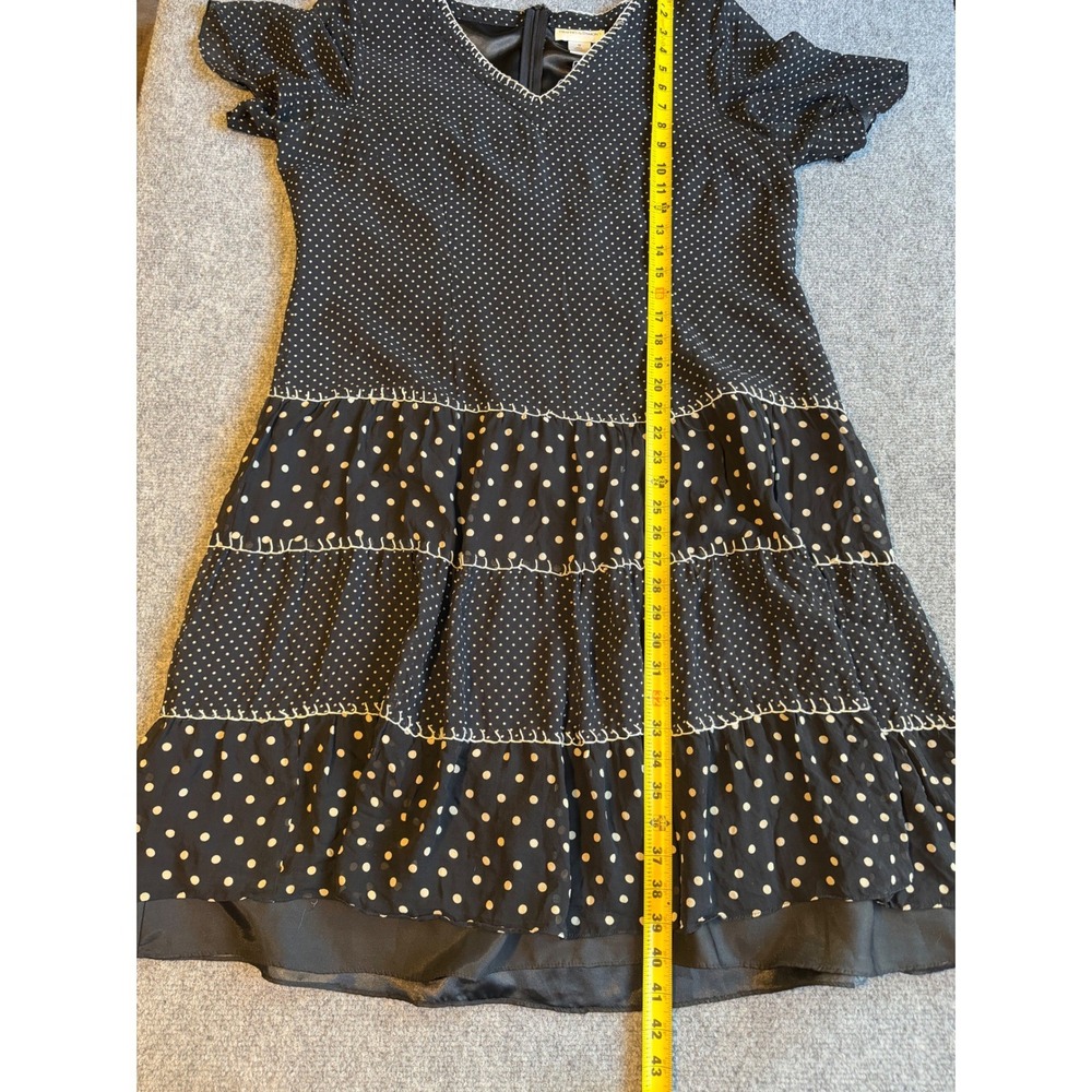 Drapers & Damons 100% Silk Polka Dot Tiered Dress Black White Size 16P - Picture 6 of 7